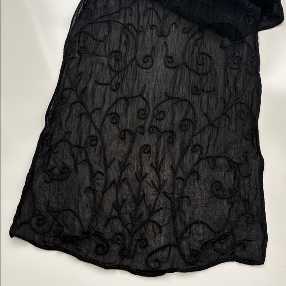 Vintage GAP 1990s Sheer Black Scarf Tonal Scroll Embroidery Minimalist Retro - Picture 4 of 9